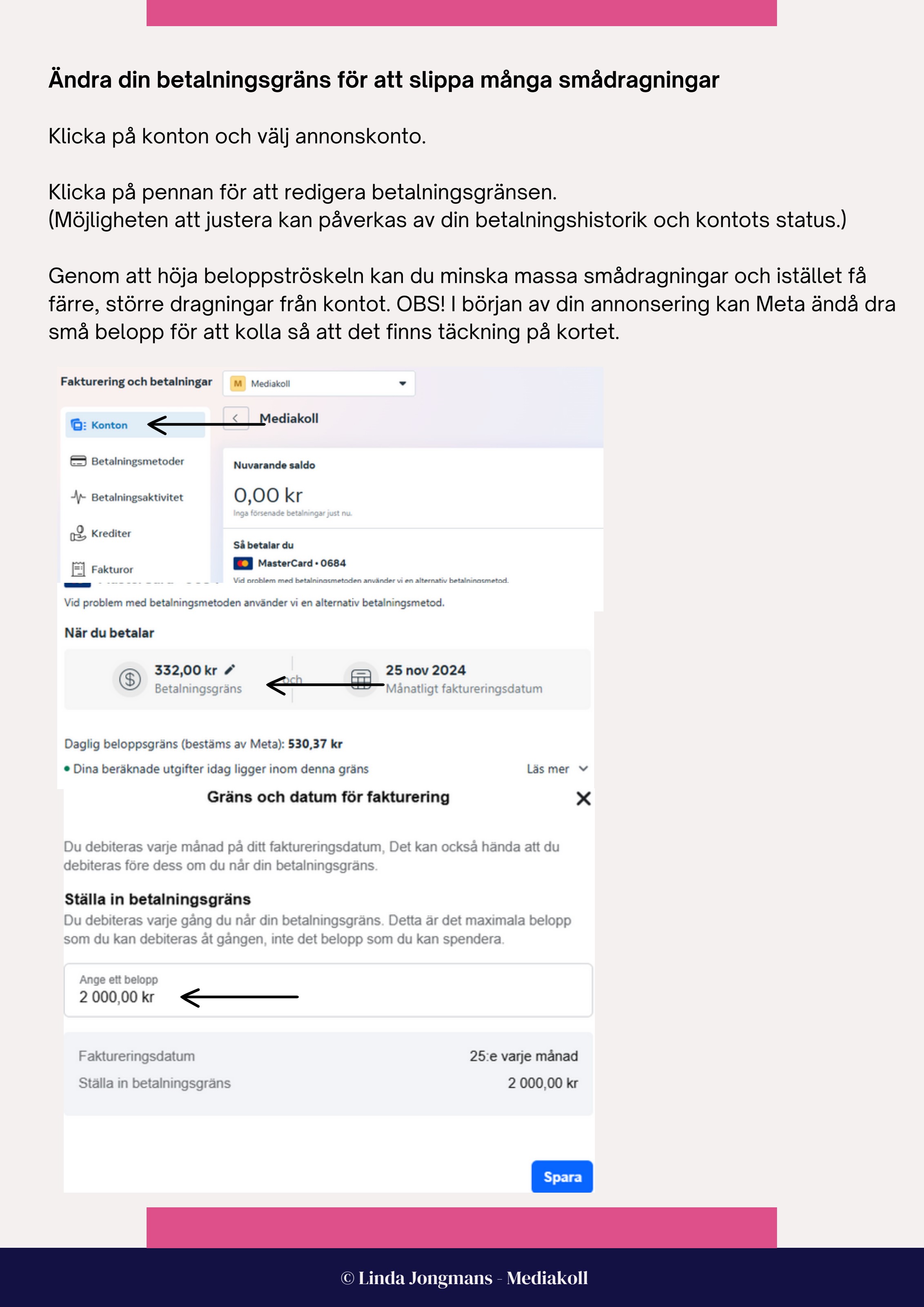 Redigera betalningsgränsen på annonskontot